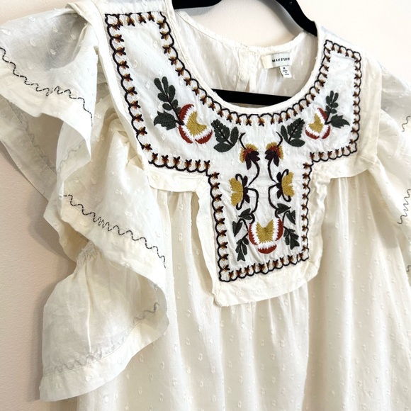 Max Studio Embroidered Eyelet Flutter Sleeve Blouse 100% Cotton Sz M - Picture 5 of 8